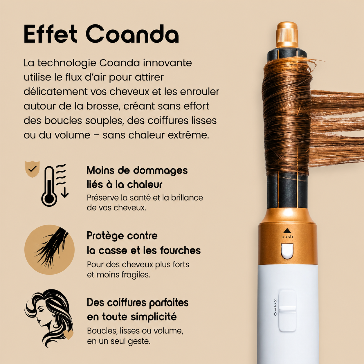 Effet Coanda : la mèche s'enroule seule autour de l'embout (Blanc)