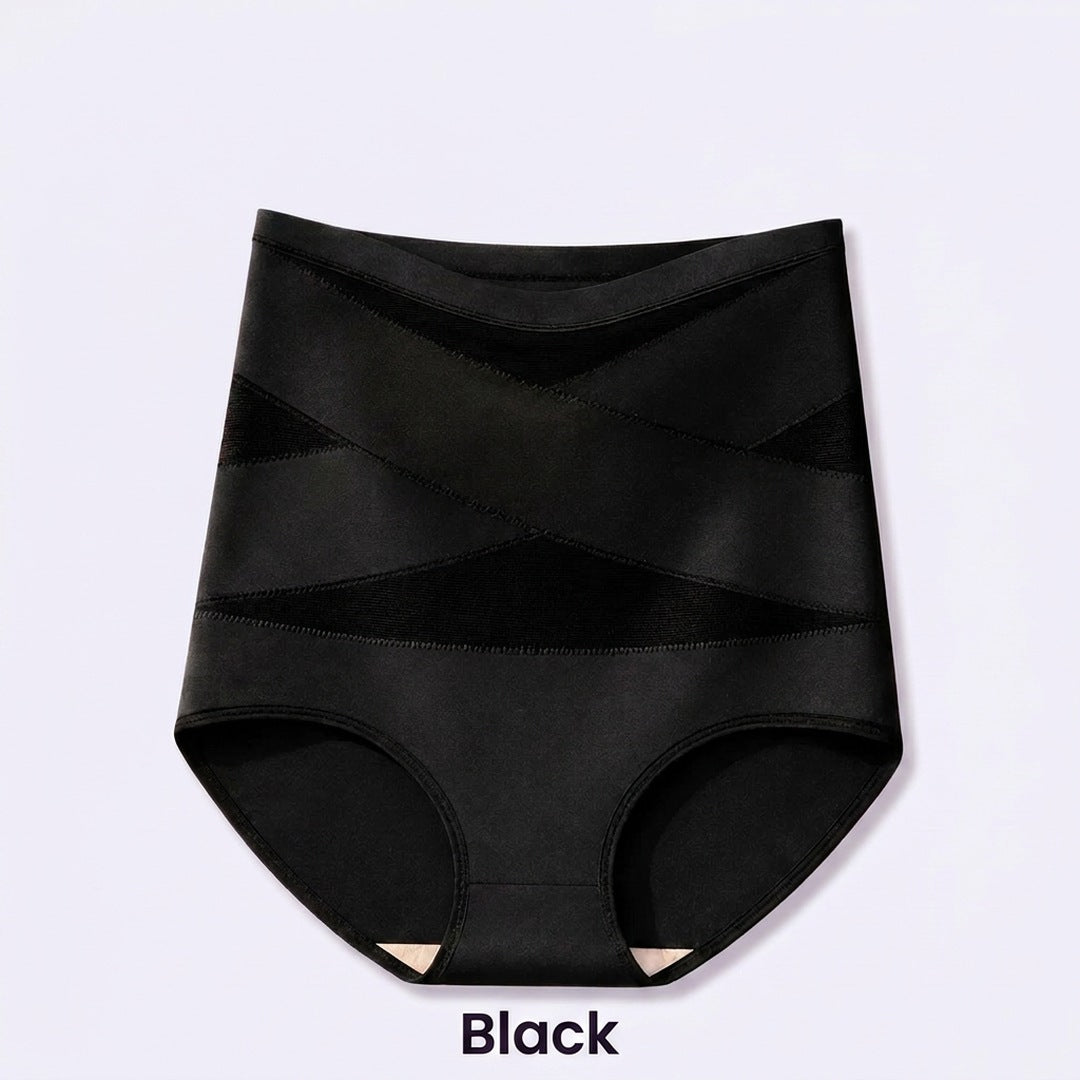 High waisted brief with crossed straps, black