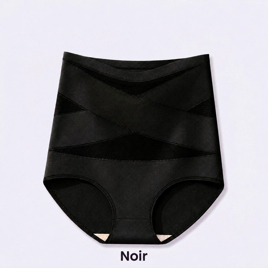 Culotte taille haute à bandes croisées, coloris noir