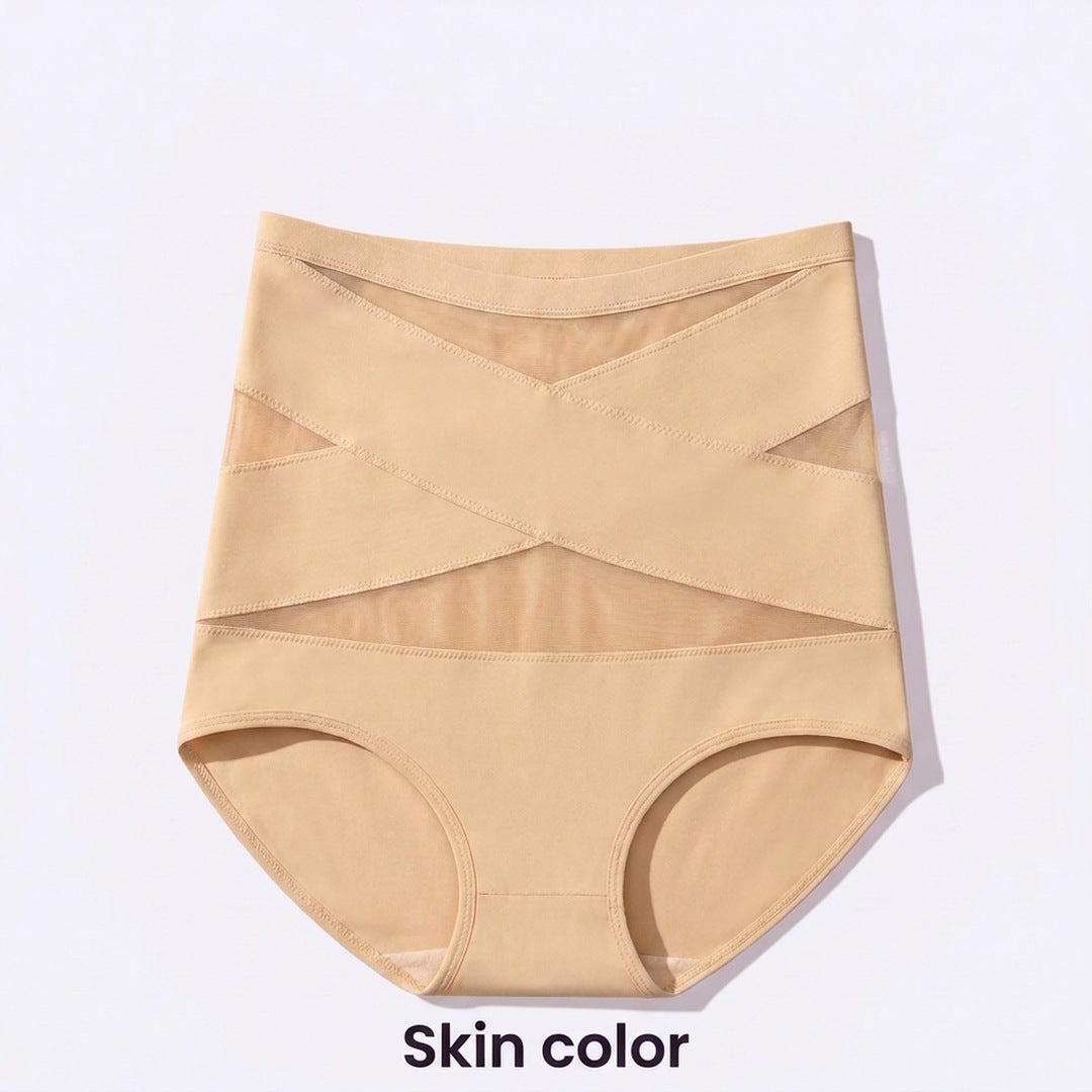 Culotte taille haute à bandes croisées, coloris beige