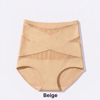 Culotte taille haute à bandes croisées, coloris beige