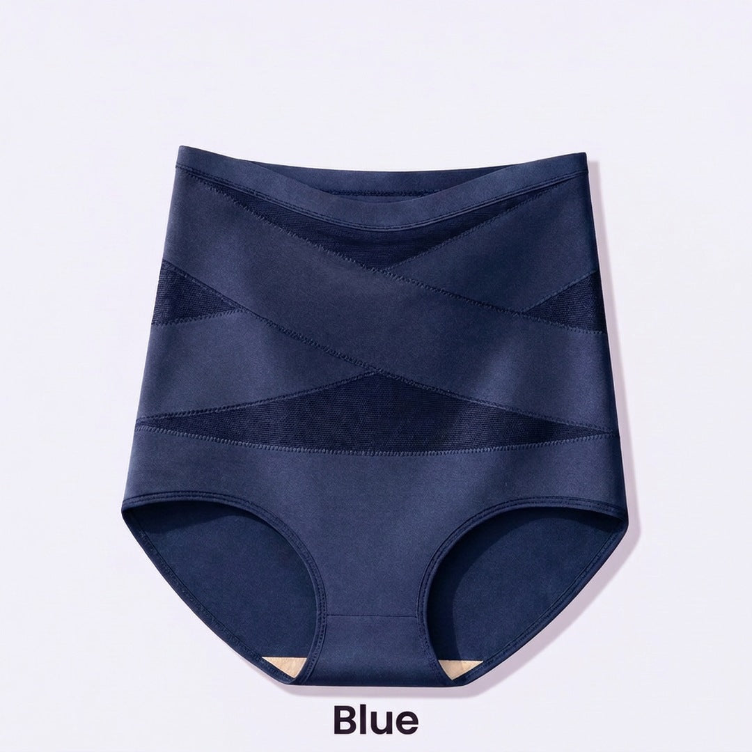 Culotte taille haute à bandes croisées, coloris bleu