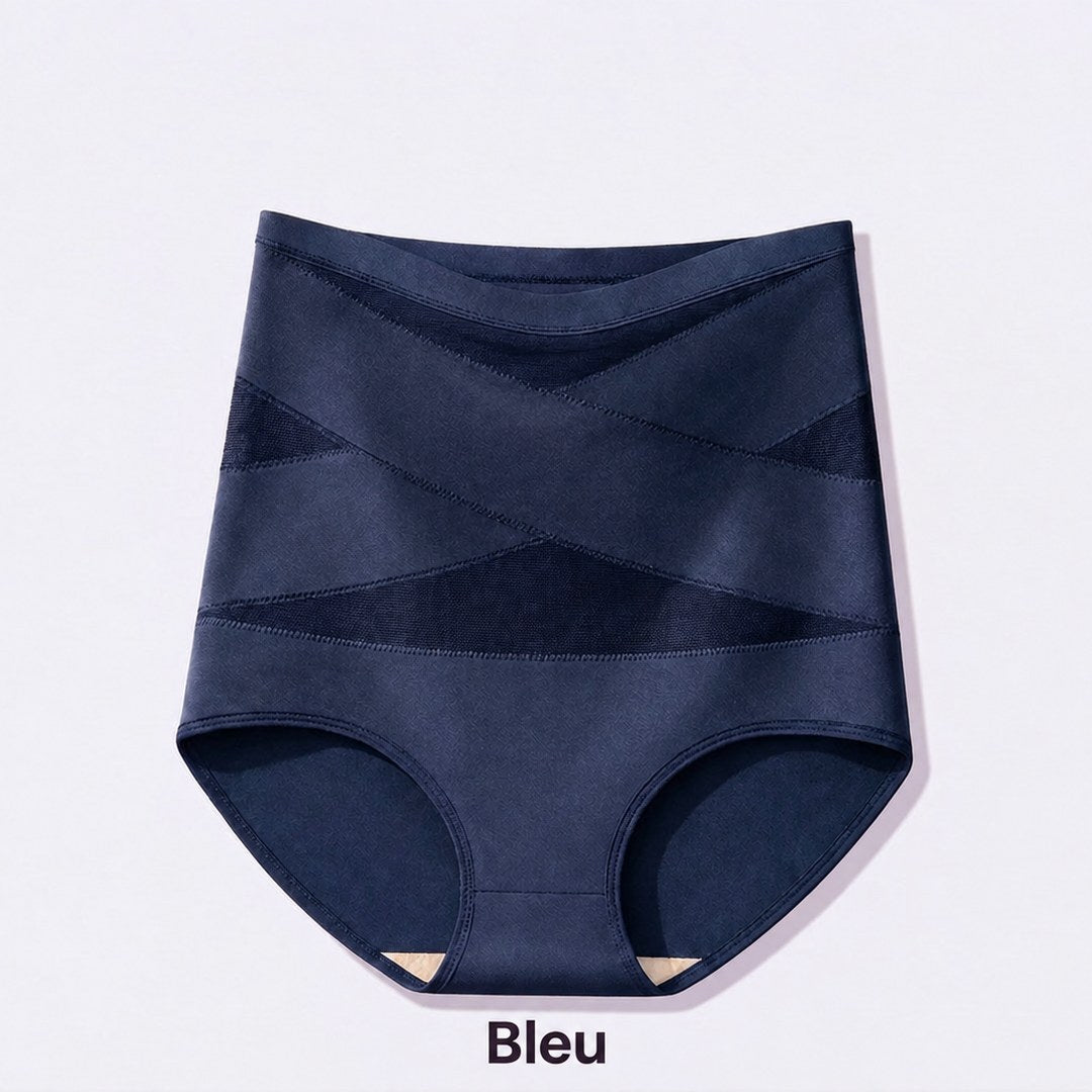 Culotte taille haute à bandes croisées, coloris bleu
