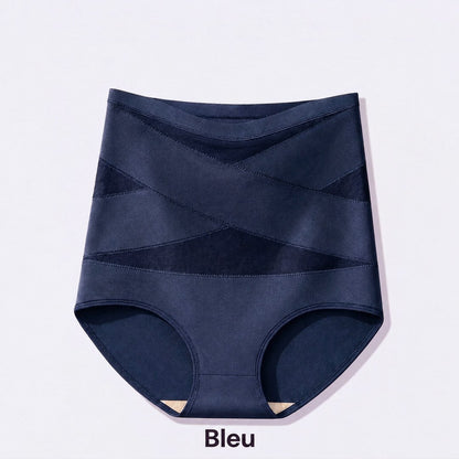 Culotte taille haute à bandes croisées, coloris bleu