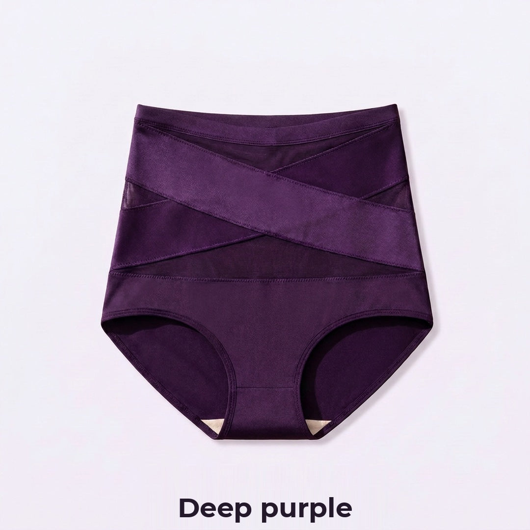 Culotte taille haute à bandes croisées, coloris violet foncé