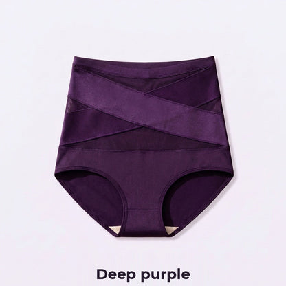 Culotte taille haute à bandes croisées, coloris violet foncé