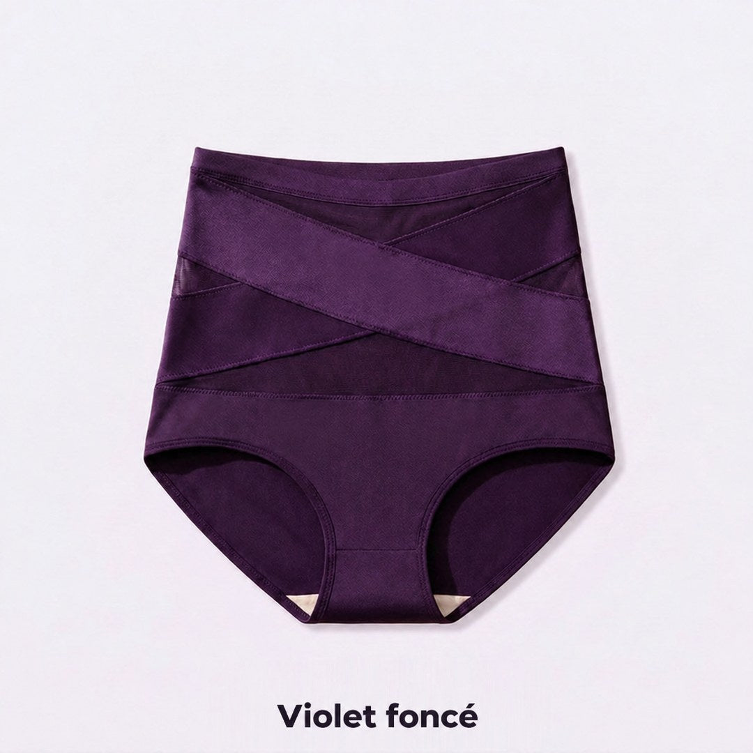 Culotte taille haute à bandes croisées, coloris violet foncé