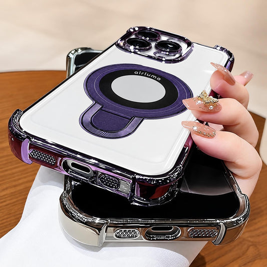 Coque iPhone Airluma violet nuit, support en anneau métallique et coins renforcés