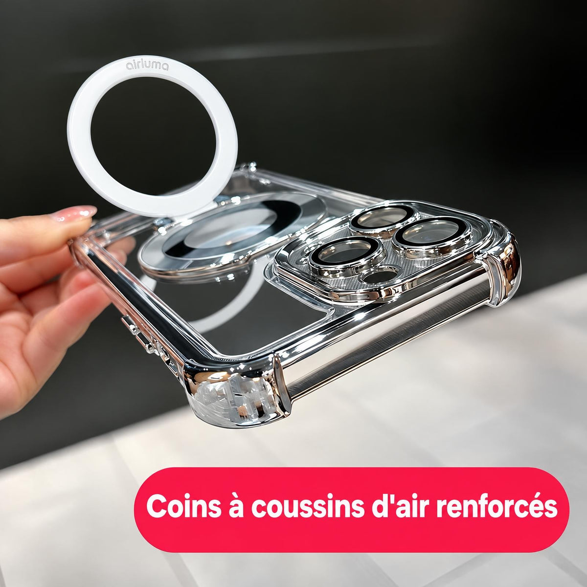 Coins à coussins d'air renforcés de la coque iPhone Airluma, anneau détaché